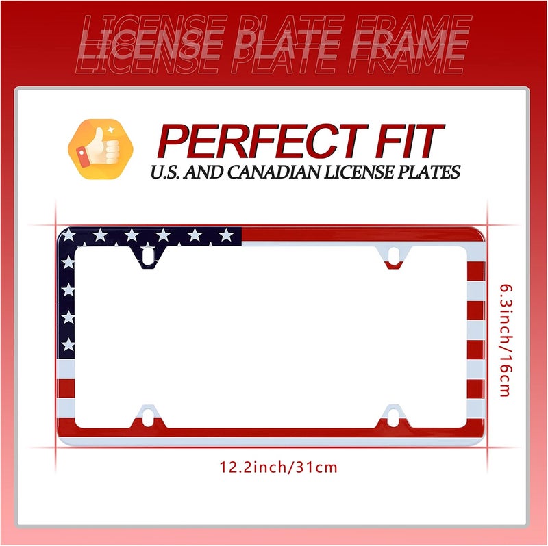 UNINDREM 2pcs Classic American Flag License Plate Frame - Stainless Steel, Rust-Proof, Fits U.S. & Canadian Standard Plates - Image 3