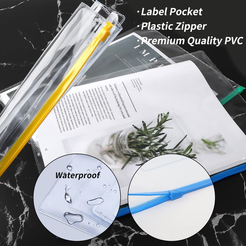 EOOUT 24pcs Plastic Zip Envelopes - A4 & Letter Size, 10 Color Variety for School, Office, and Travel - Image 3