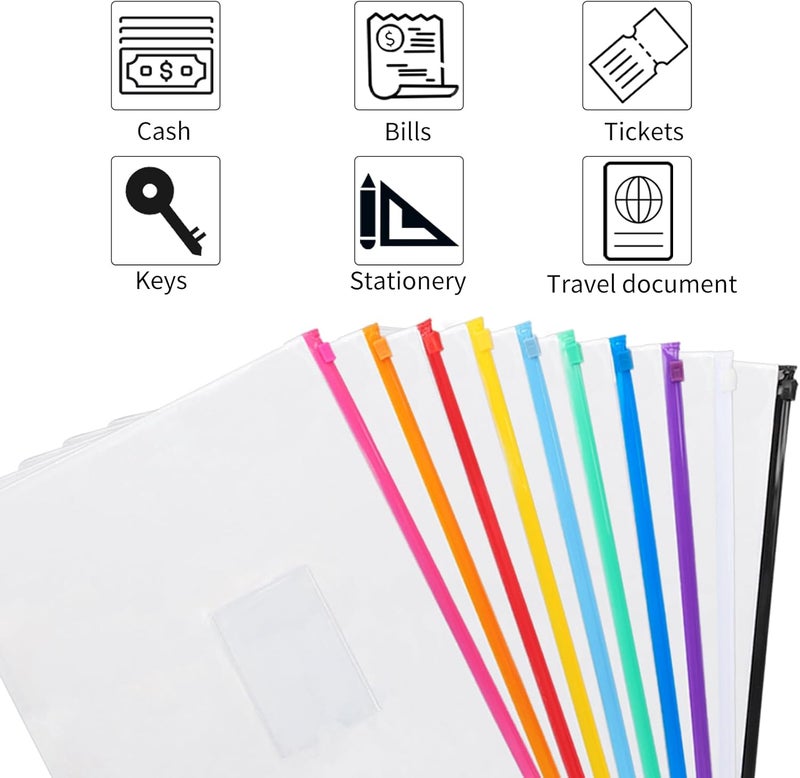 EOOUT 24pcs Plastic Zip Envelopes - A4 & Letter Size, 10 Color Variety for School, Office, and Travel - Image 5