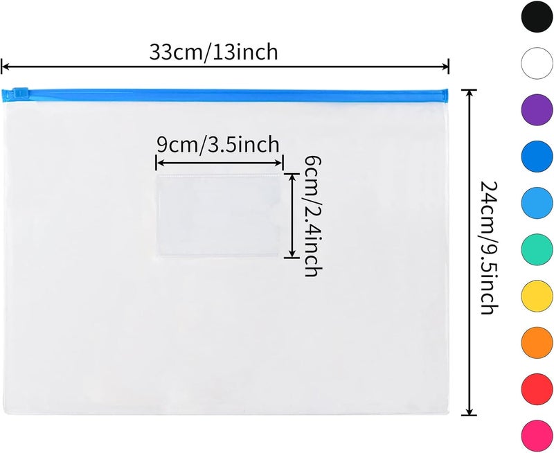 EOOUT 24pcs Plastic Zip Envelopes - A4 & Letter Size, 10 Color Variety for School, Office, and Travel - Image 2