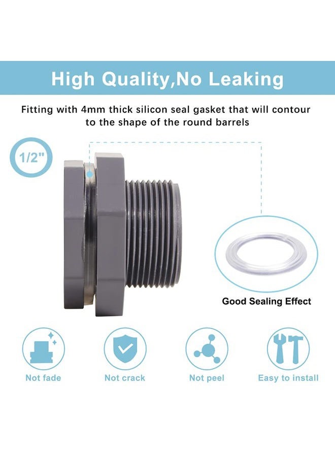 QuQuyi 1/2 Inch PVC Bulkhead Water Tank Connector Adapter Fitting with Plugs Thru-Bulk Pipe Fitting for Rain Barrels, Aquariums, Ponds(Set of 3) - Image 3