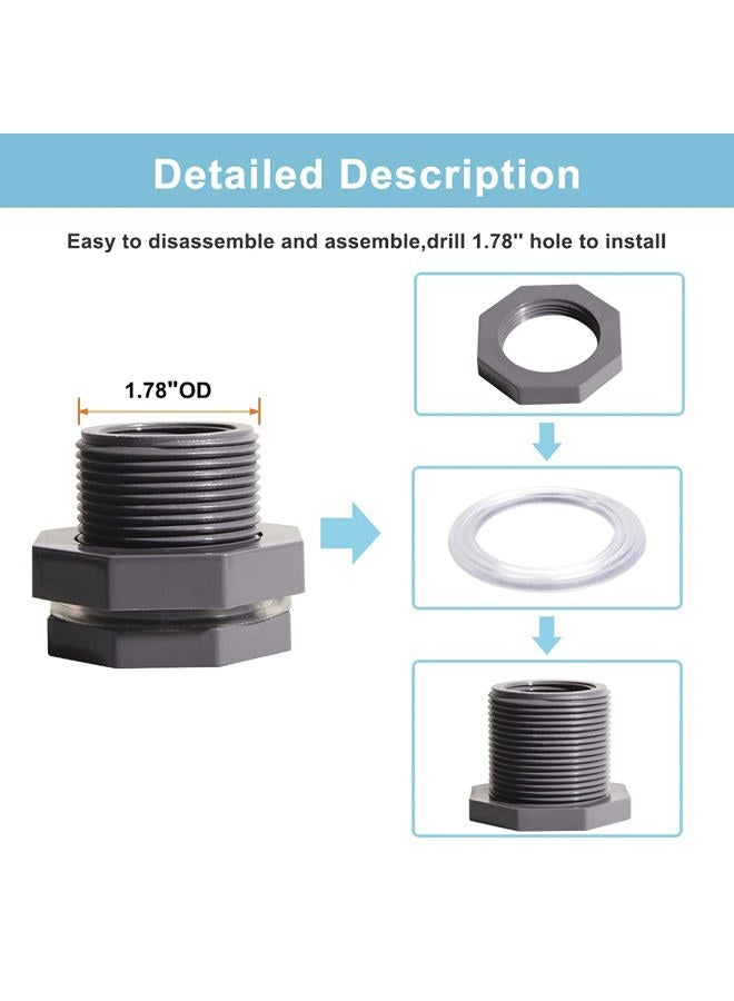 QuQuyi 1/2 Inch PVC Bulkhead Water Tank Connector Adapter Fitting with Plugs Thru-Bulk Pipe Fitting for Rain Barrels, Aquariums, Ponds(Set of 3) - Image 4