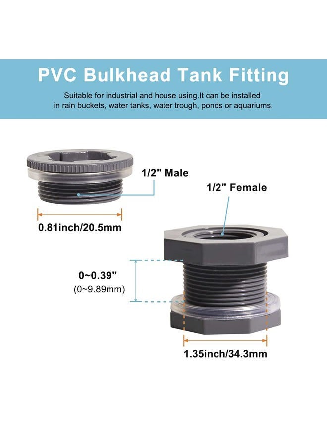 QuQuyi 1/2 Inch PVC Bulkhead Water Tank Connector Adapter Fitting with Plugs Thru-Bulk Pipe Fitting for Rain Barrels, Aquariums, Ponds(Set of 3) - Image 2