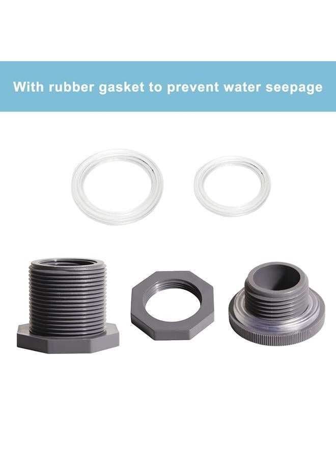 QuQuyi 1/2 Inch PVC Bulkhead Water Tank Connector Adapter Fitting with Plugs Thru-Bulk Pipe Fitting for Rain Barrels, Aquariums, Ponds(Set of 3) - Image 5