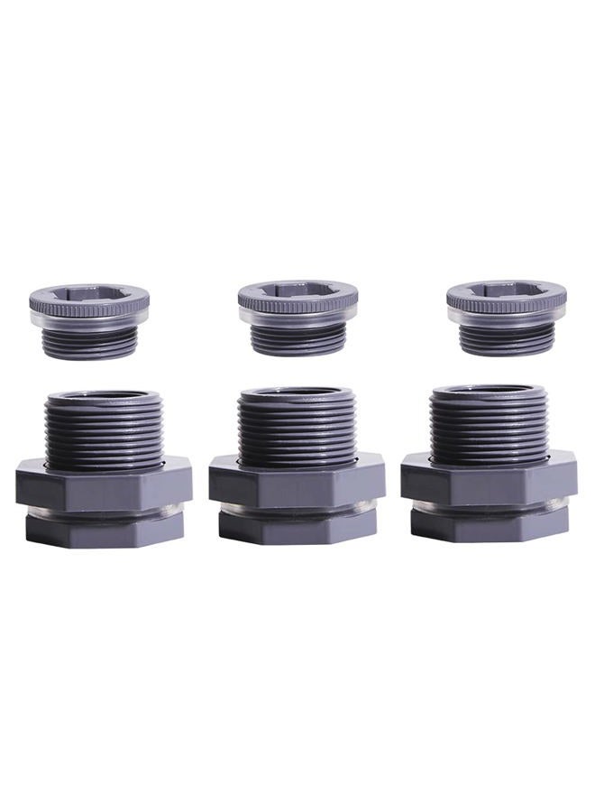 QuQuyi 1/2 Inch PVC Bulkhead Water Tank Connector Adapter Fitting with Plugs Thru-Bulk Pipe Fitting for Rain Barrels, Aquariums, Ponds(Set of 3) - Image 1