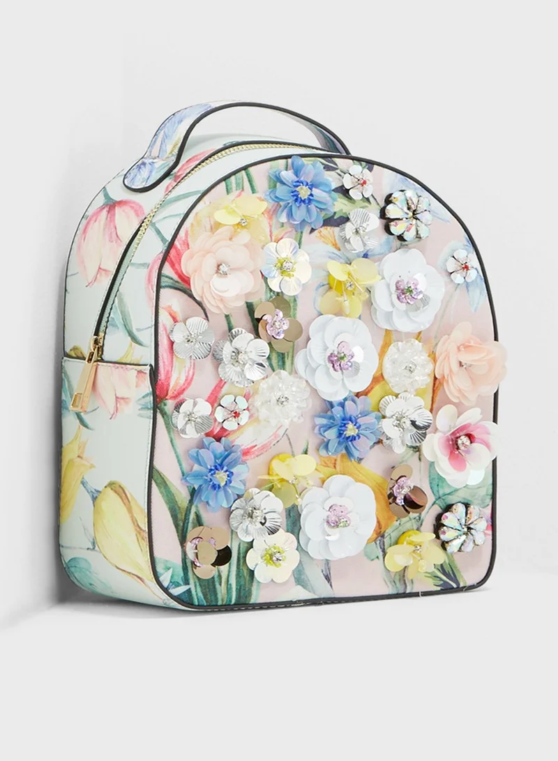 aldo backpack mini Flower Aldo Backpack Small Backpack White With Flowers
