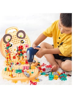 Y&D Tool Kit Box for Kids Children Screw and Drill Puzzle Toy set Creative DIY Building Puzzle Toy with Drill & Screw Driver Tool for Toddlers Boys Girls 203PCS (Yellow)  - Image 1