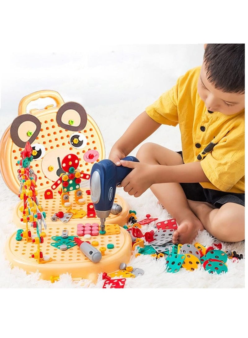 Y&D Tool Kit Box for Kids Children Screw and Drill Puzzle Toy set Creative DIY Building Puzzle Toy with Drill & Screw Driver Tool for Toddlers Boys Girls 203PCS (Yellow)  - Image 1