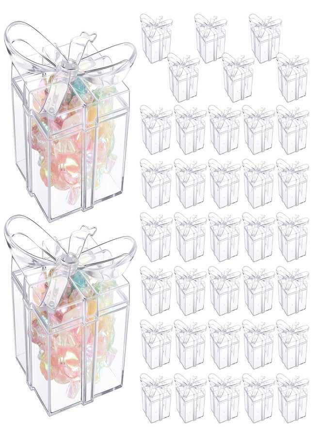Potchen 36 Pack Clear Acrylic Gift Boxes with Bow Lid 2 x 2 x 2.3 Inch Small Party Favor Boxes Mini Candy Treat Containers for Wedding Baby Shower Birthday Party Decoration Supplies - Image 1