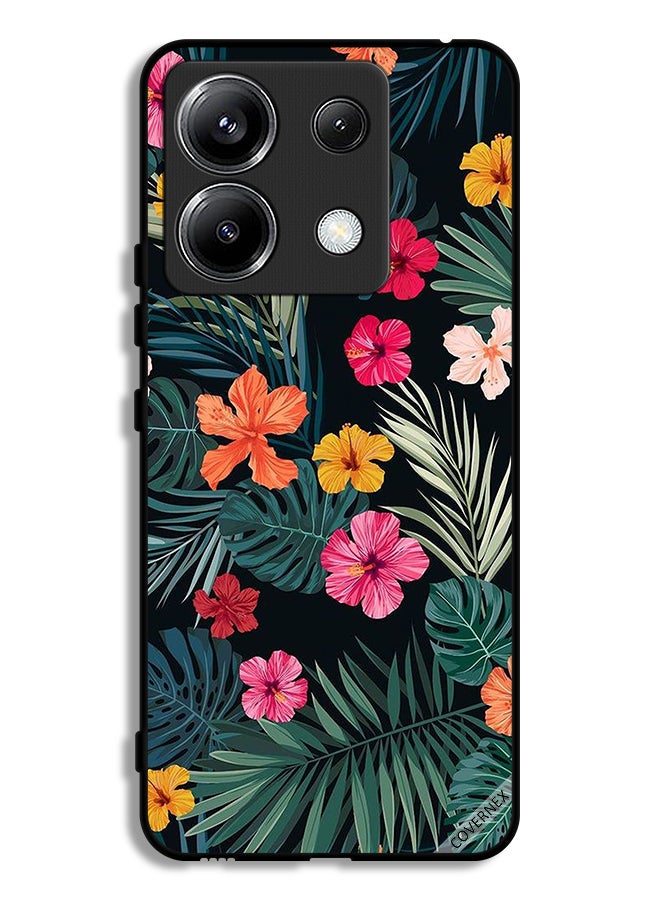 Covernex Xiaomi Poco X6 5G Protective Case Cover Multi Color Flowers And Dark Green Feathers - Image 1