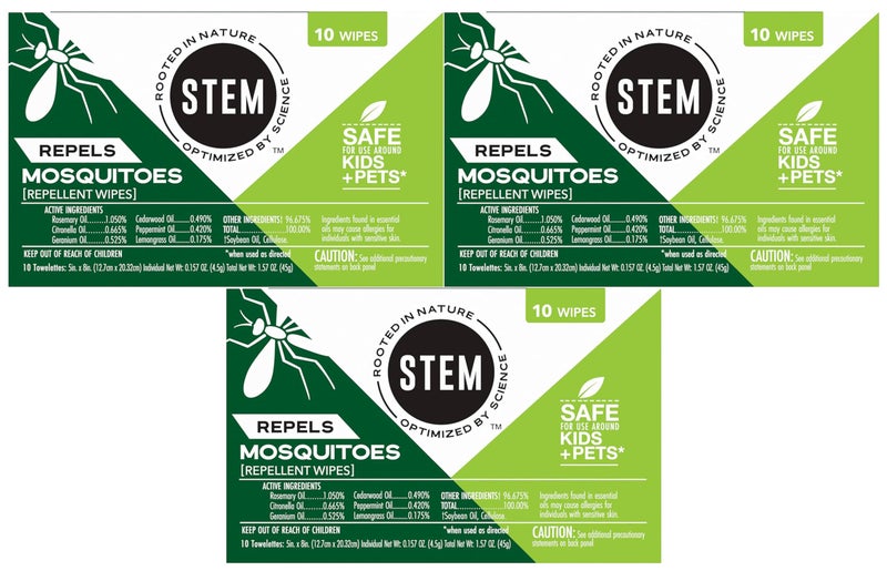Stem Repels Mosquitoes: Mosquito Repellent Wipes with Botanical Extracts, 30 Count - Image 1