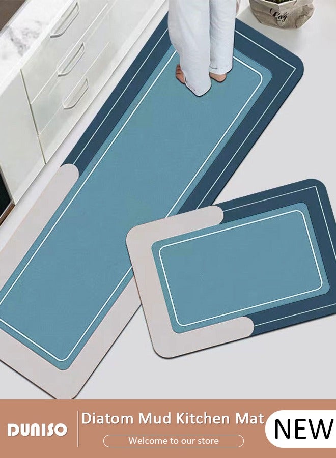 DUNISO طقم سجادات ومشايات مطبخ 2 قطعة، سجادة وقوف ثقيلة غير قابلة للانزلاق، سجادة أرضية سريعة الجفاف من طين الدياتوم، سجادات أرضية فائقة النعومة وامتصاص للمطبخ، الحمام، المكتب، وغسيل الملابس (40*60 سم + 40*120 سم) - Image 1