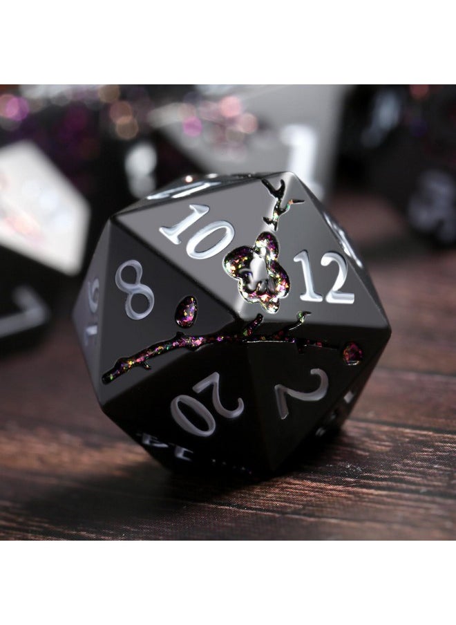 DNDND Er Purple Metal D&D Dice, Dndnd 7 Pcs Flower Metallic Dnd Dice Set With Gorgeous Gift Case For Dungeons And Dragon Tabletop Game (Matte Black With Glitter Purple Flower)  - Image 2