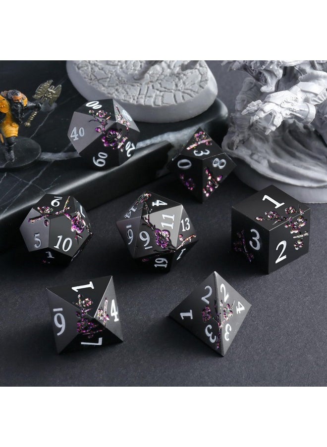 DNDND Er Purple Metal D&D Dice, Dndnd 7 Pcs Flower Metallic Dnd Dice Set With Gorgeous Gift Case For Dungeons And Dragon Tabletop Game (Matte Black With Glitter Purple Flower)  - Image 5