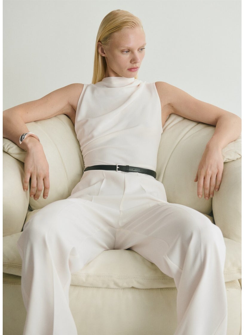 MANGO Long Jumpsuit With Draped Neck And Belt  - Image 5