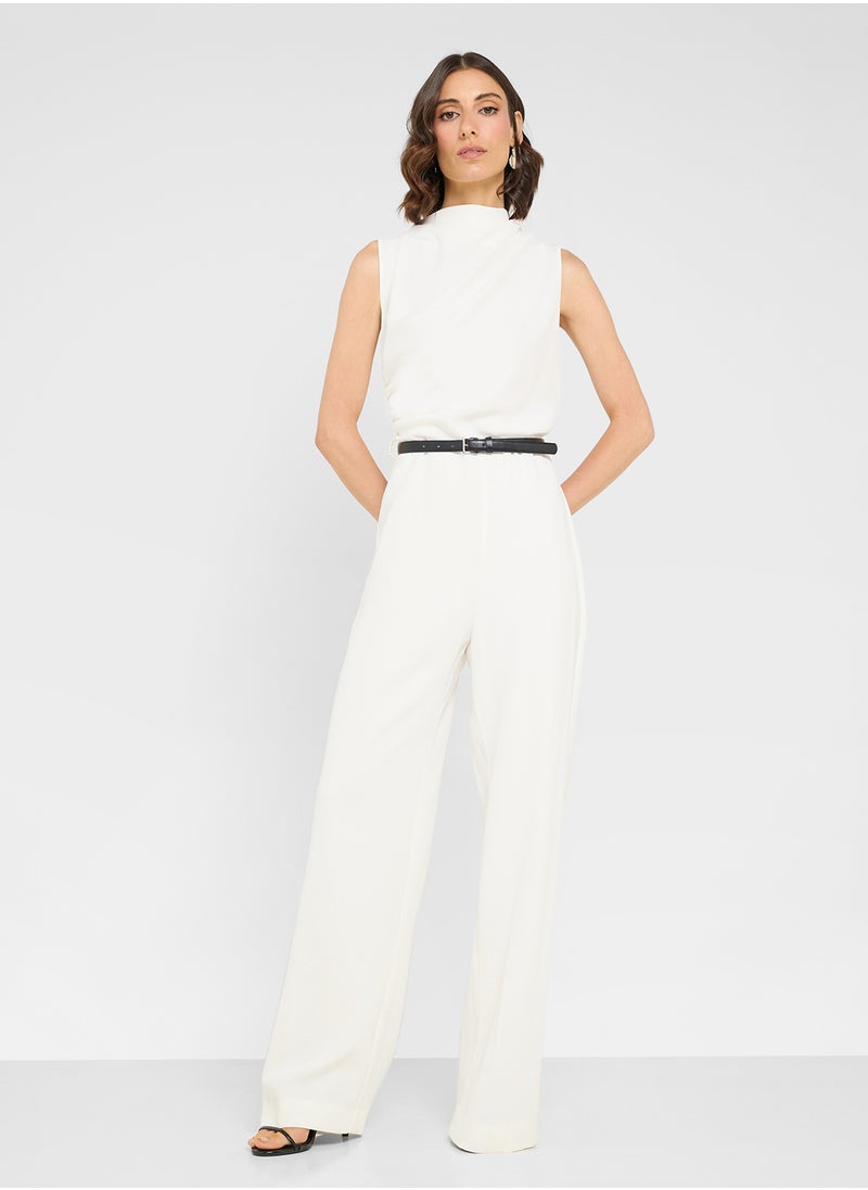 MANGO Long Jumpsuit With Draped Neck And Belt  - Image 4