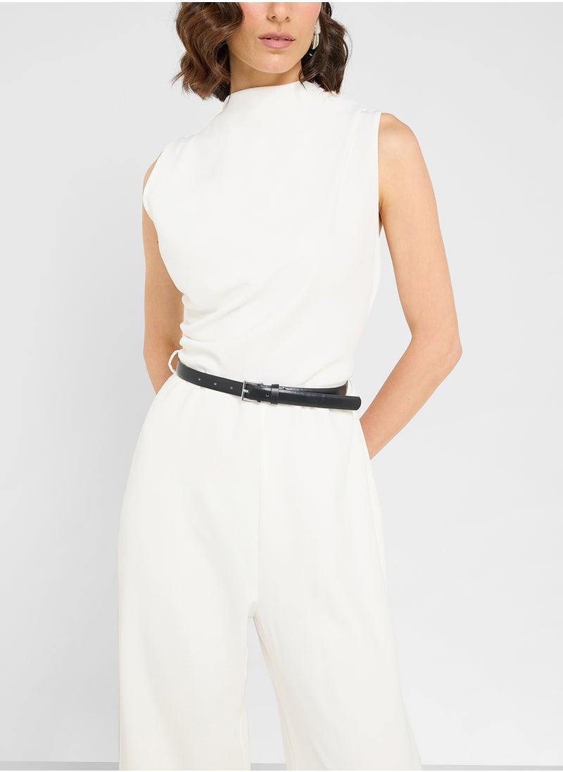 MANGO Long Jumpsuit With Draped Neck And Belt  - Image 3