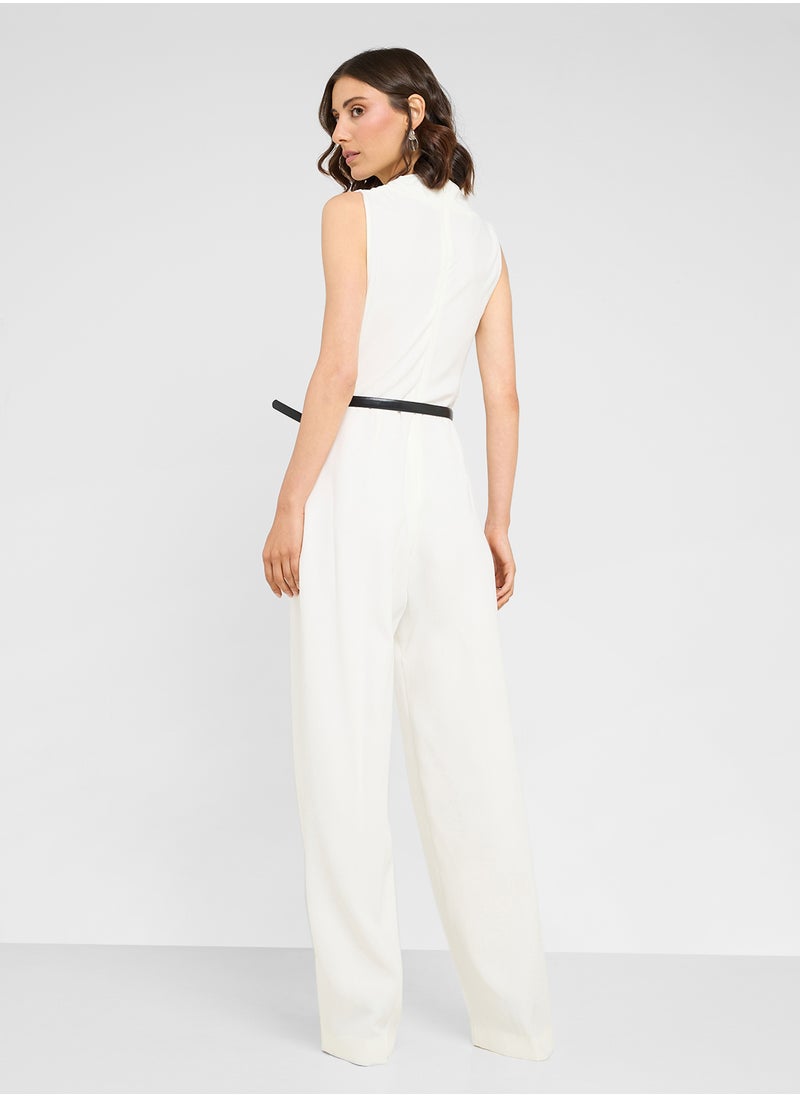 MANGO Long Jumpsuit With Draped Neck And Belt  - Image 2