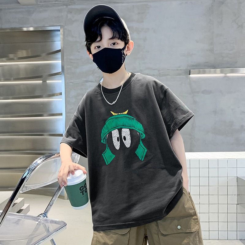 Zhongda Children'S Cotton Red Short-Sleeved T-Shirt Boys' Children'S Wear Children'S Graffiti Bear Top - Image 1