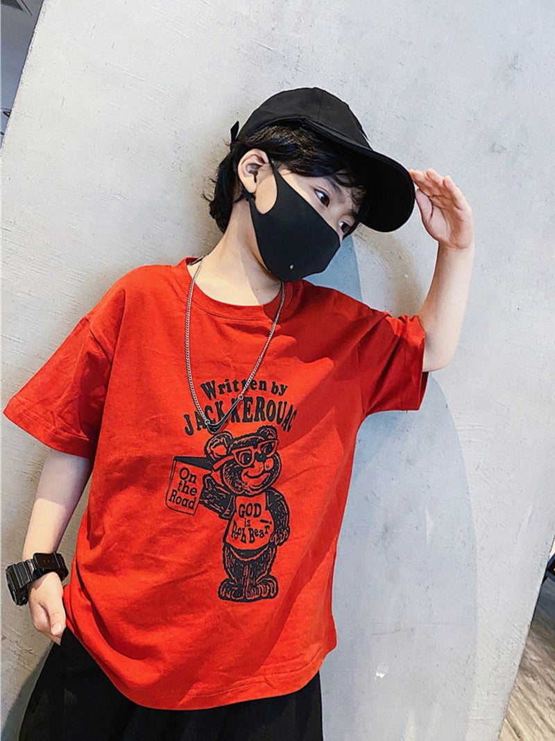 Zhongda Children'S Cotton Red Short-Sleeved T-Shirt Boys' Children'S Wear Children'S Graffiti Bear Top - Image 5