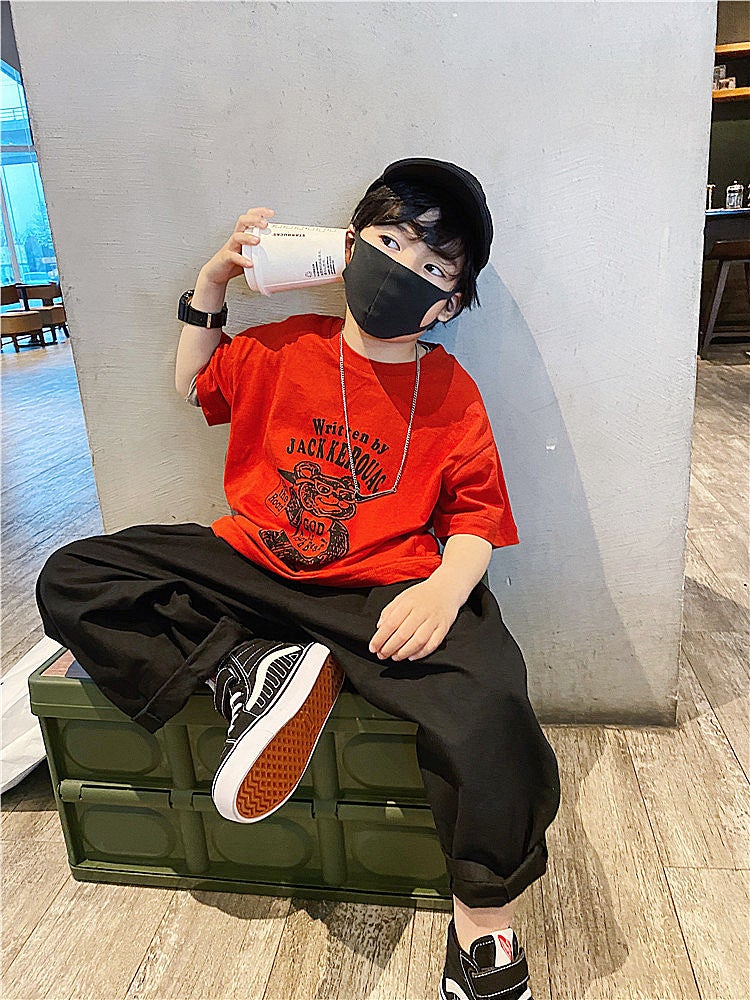 Zhongda Children'S Cotton Red Short-Sleeved T-Shirt Boys' Children'S Wear Children'S Graffiti Bear Top - Image 3