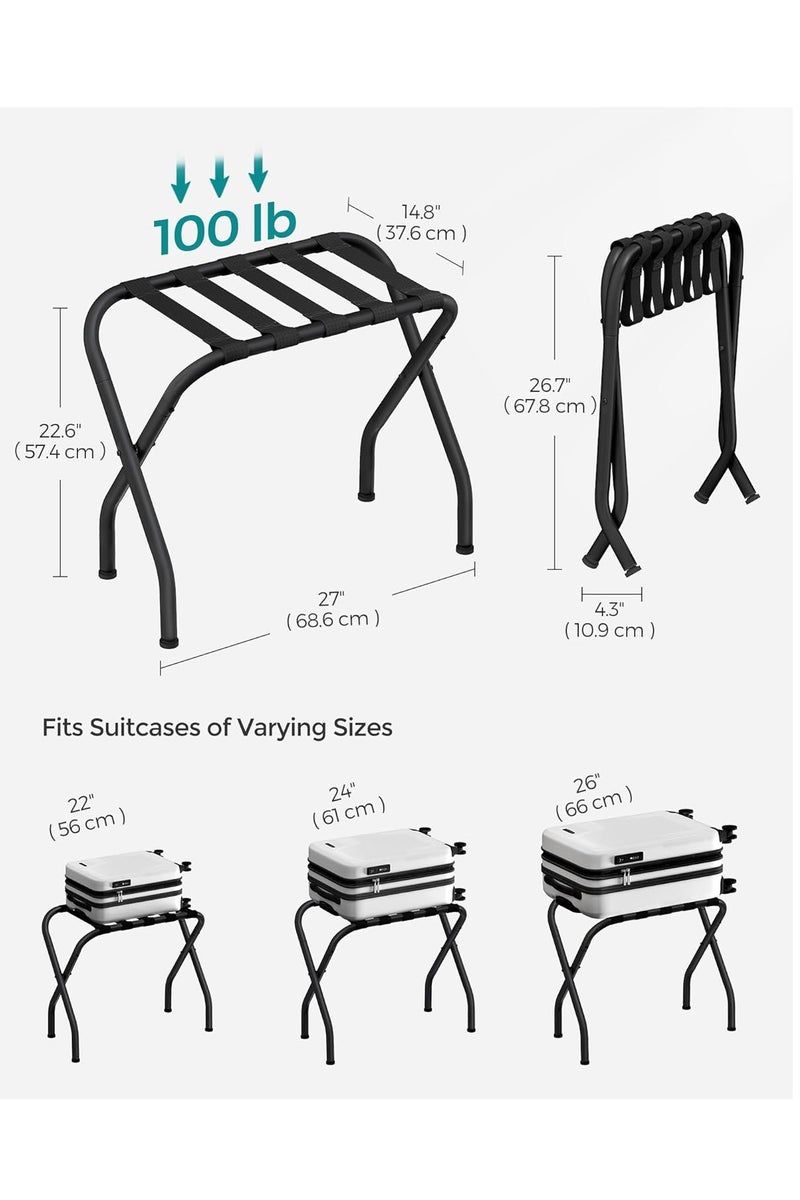رف أمتعة، رف أمتعة لغرفة الضيوف، حامل حقيبة سفر، إطار فولاذي، قابل للطي، لغرفة النوم، أسود - Image 4