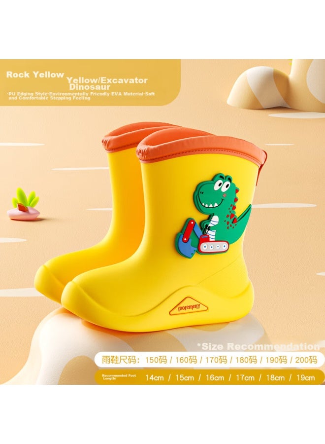 Mumenr Children's Rain Boots For Boys And Girls, Waterproof 3d Baby Non-slip Wear-resistant Cartoon Rain Boots, Yellow Excavator, Size 16
