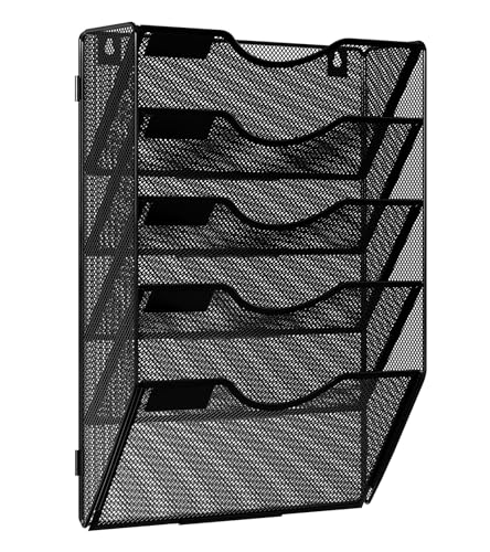 Solinxe Wall Hanging File Holder 5 Pocket Wall Mounted Paper Organizer Magazine File Holder Storage RackBlack - Image 3