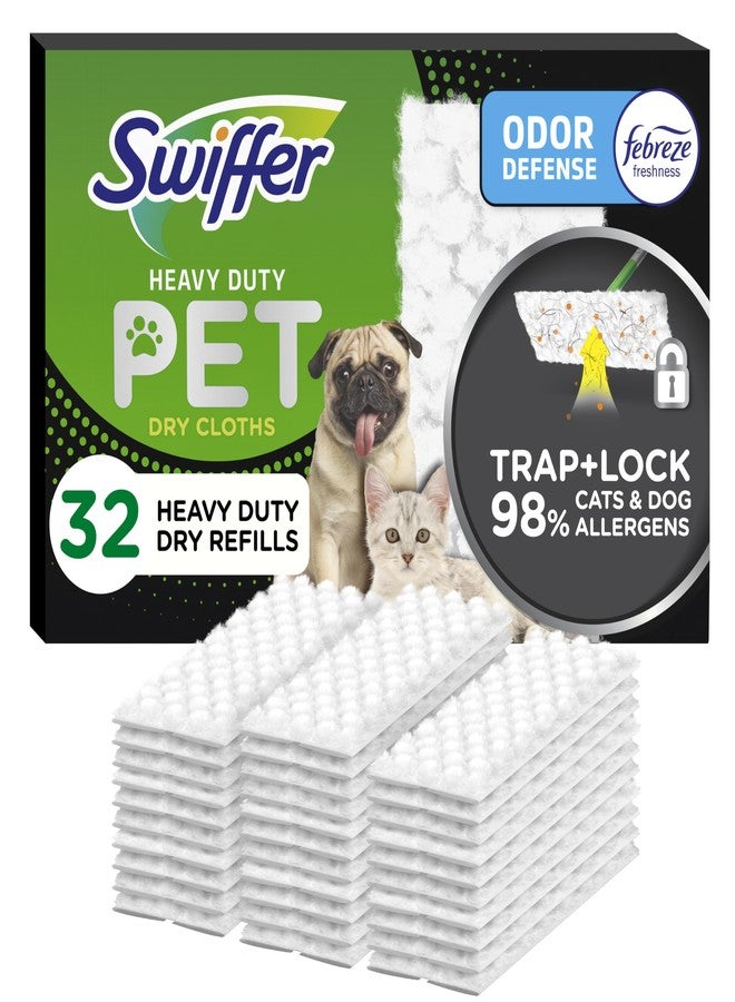 Swiffer Sweeper Pet, Heavy Duty Dry Sweeping Cloth Refills with Febreze Odor Defense, Floor Cleaning, 32 Count - Image 1