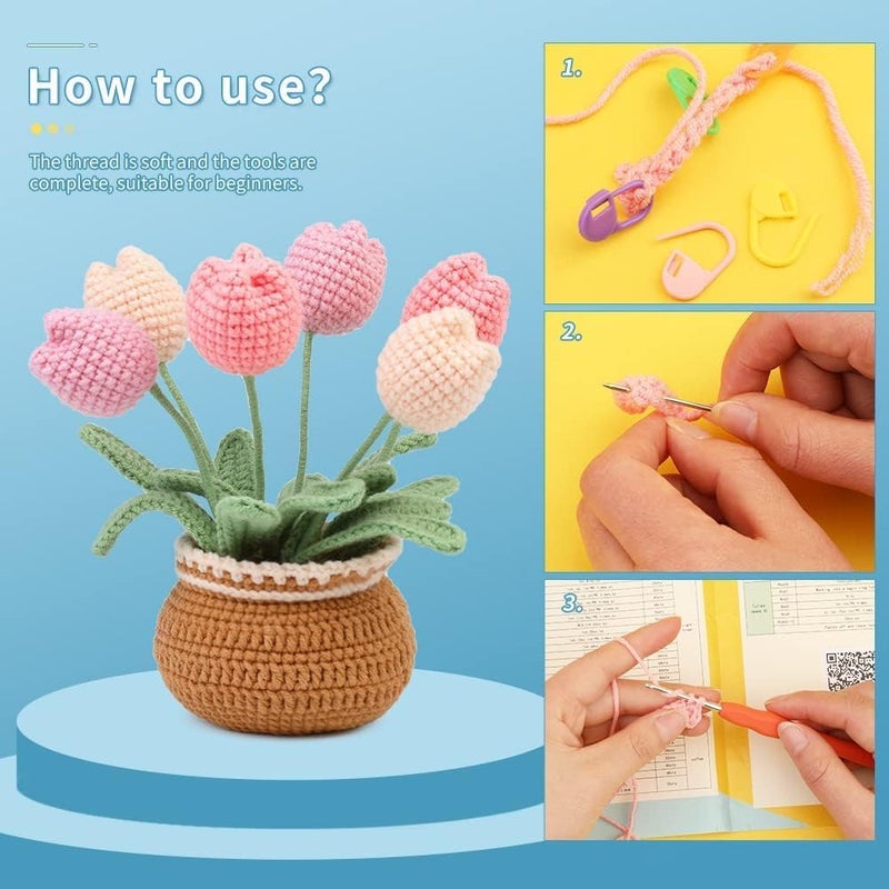DECOVETTE Crochet Set - Crochet Kit for Beginners & Adults - DIY Crochet Flowers, Sunflowers & Woobles - Multicolour Yarn & Hooks - Non-Foldable - Image 3