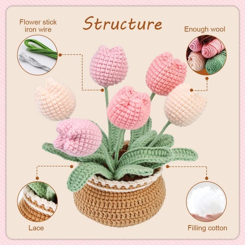 DECOVETTE Crochet Set - Crochet Kit for Beginners & Adults - DIY Crochet Flowers, Sunflowers & Woobles - Multicolour Yarn & Hooks - Non-Foldable - Image 4