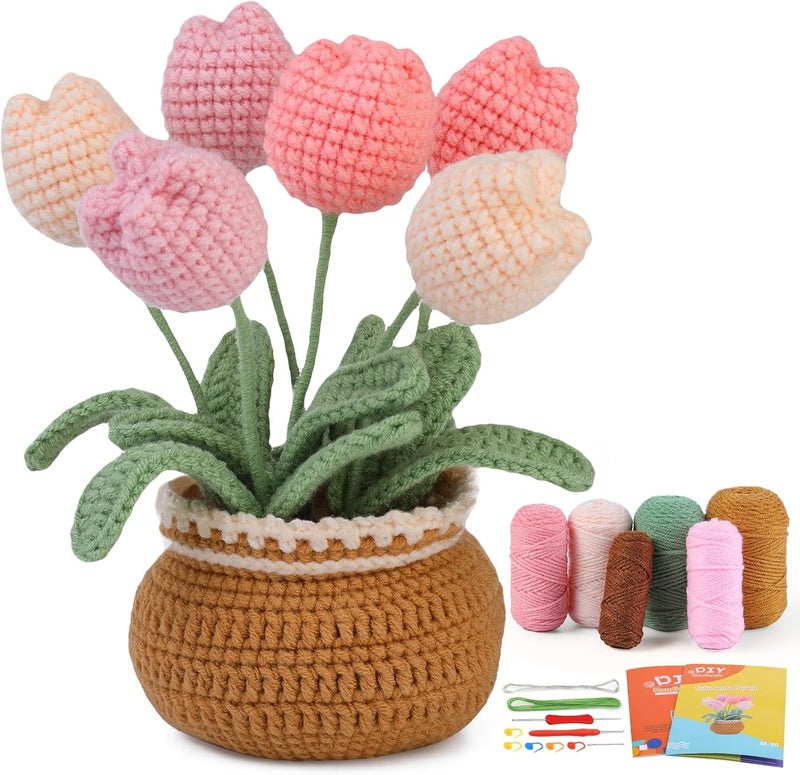 DECOVETTE Crochet Set - Crochet Kit for Beginners & Adults - DIY Crochet Flowers, Sunflowers & Woobles - Multicolour Yarn & Hooks - Non-Foldable - Image 1