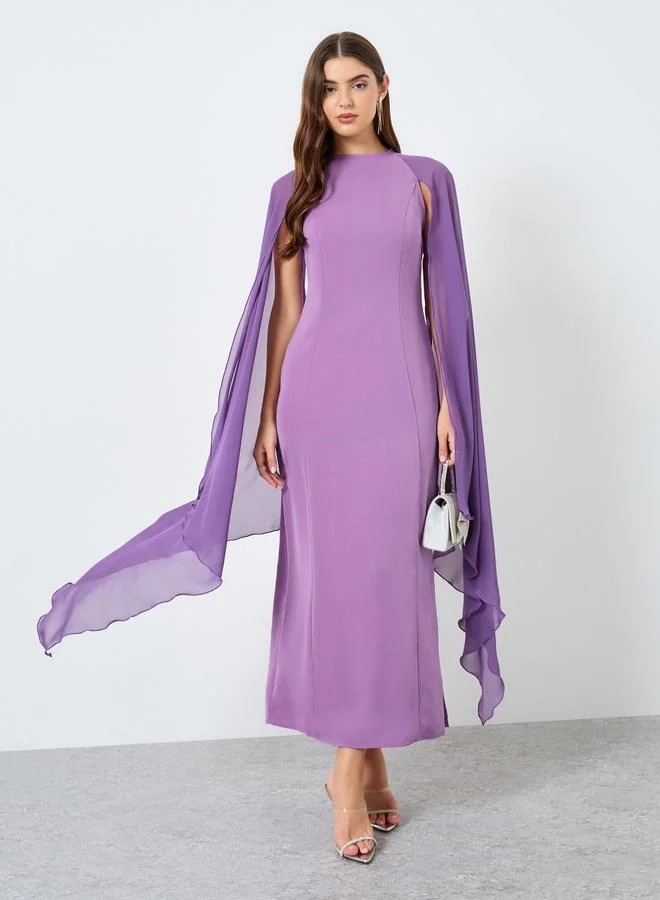 تايك تو فستان طويل سادة بأكمام كاب بنفسجية