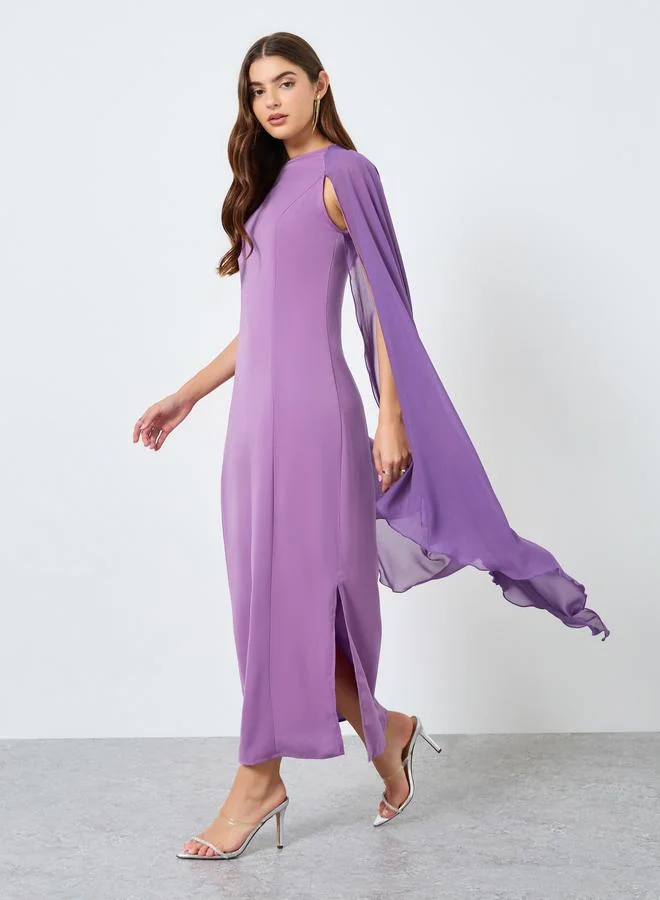 تايك تو فستان طويل سادة بأكمام كاب بنفسجية