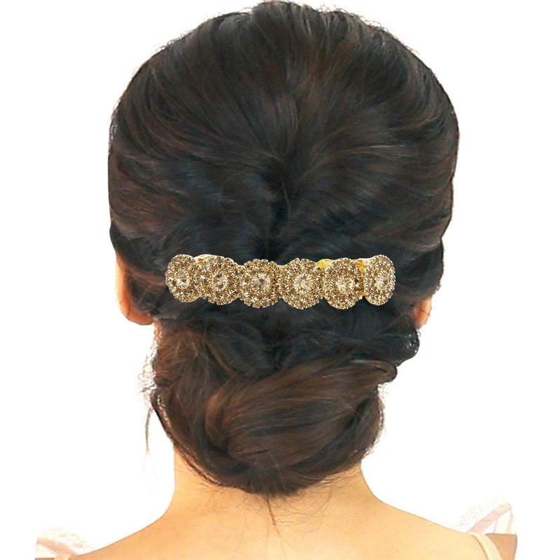 ACCESSHER Gold Plated Sparkling Rhinestones Embedded Shiny Fancy Design Hair Barrette/Hair Clutch/Hair Clip for Women and Girls/Bun & Hair accessories for women Pack of 1 - Image 2