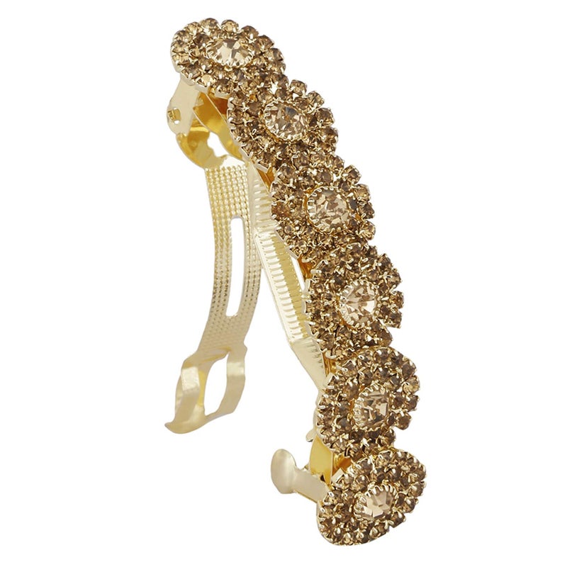 ACCESSHER Gold Plated Sparkling Rhinestones Embedded Shiny Fancy Design Hair Barrette/Hair Clutch/Hair Clip for Women and Girls/Bun & Hair accessories for women Pack of 1 - Image 5