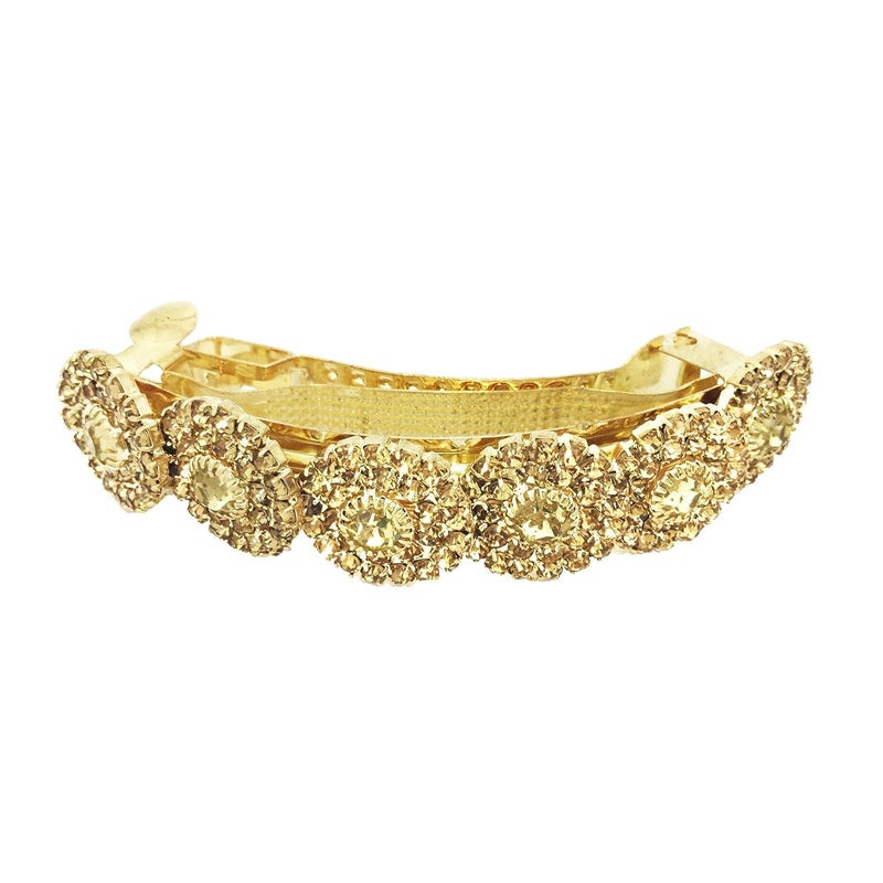 ACCESSHER Gold Plated Sparkling Rhinestones Embedded Shiny Fancy Design Hair Barrette/Hair Clutch/Hair Clip for Women and Girls/Bun & Hair accessories for women Pack of 1 - Image 1