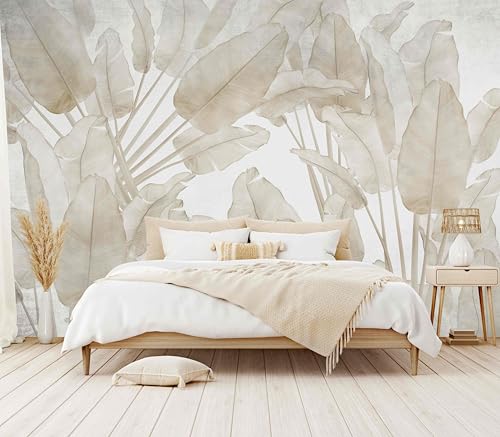 WFBHUA - Banana Leaf Wallpaper Beige Tropical Plants Leaves Wall Mural Living Room Bedroom (Not Peel and Stick) - Image 1