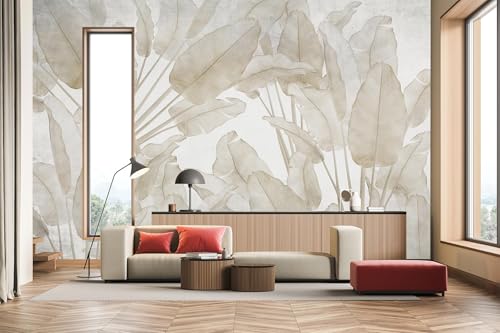 WFBHUA - Banana Leaf Wallpaper Beige Tropical Plants Leaves Wall Mural Living Room Bedroom (Not Peel and Stick) - Image 2