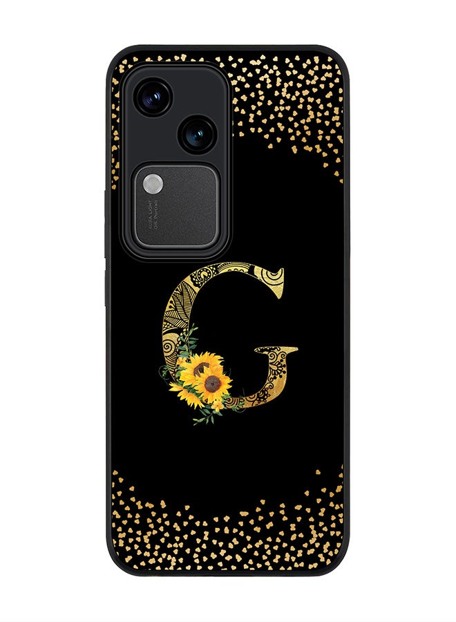 Stylizedd Rugged Black edge case for Vivo V30 5G, Flexible Cover -  Custom Monogram Initial Letter Mandala Floral Pattern Alphabet - G ( Black ) - Image 1