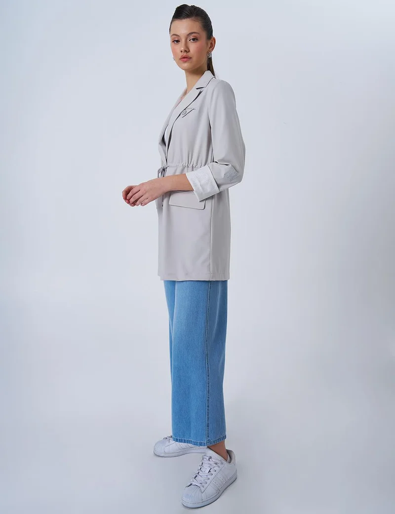 Kayra Waist-Detail Basic Jacket Grey
