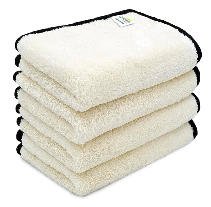 SOFTSPUN Microfiber Baby Hand & Face Wipes 280 GSM 20x30 Cms, 4 Piece Towel Set, White! Super Soft & Comfortable for Newborn Baby and Kids Quick Drying Ultra Absorbent in Small Size.… - Image 1