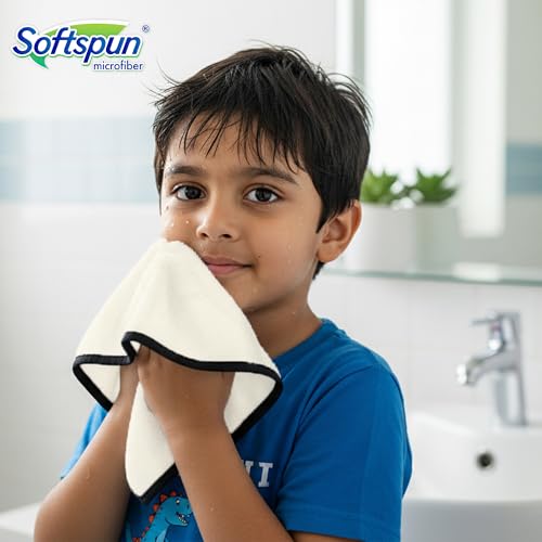 SOFTSPUN Microfiber Baby Hand & Face Wipes 280 GSM 20x30 Cms, 4 Piece Towel Set, White! Super Soft & Comfortable for Newborn Baby and Kids Quick Drying Ultra Absorbent in Small Size.… - Image 5