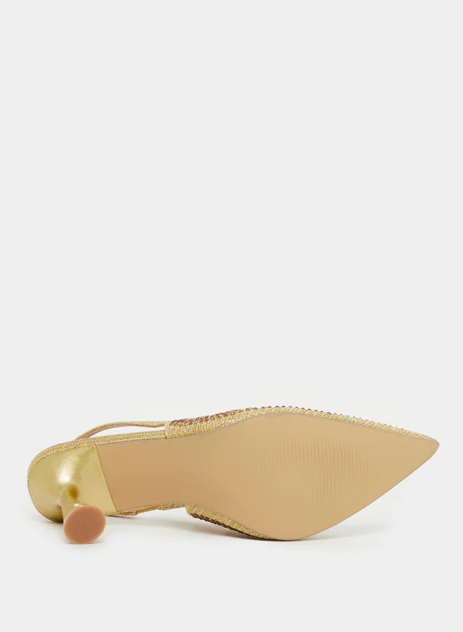Styli Embellished Pointed Toe Stiletto Heel Slingback Shoes