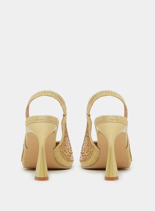 Styli Embellished Pointed Toe Stiletto Heel Slingback Shoes