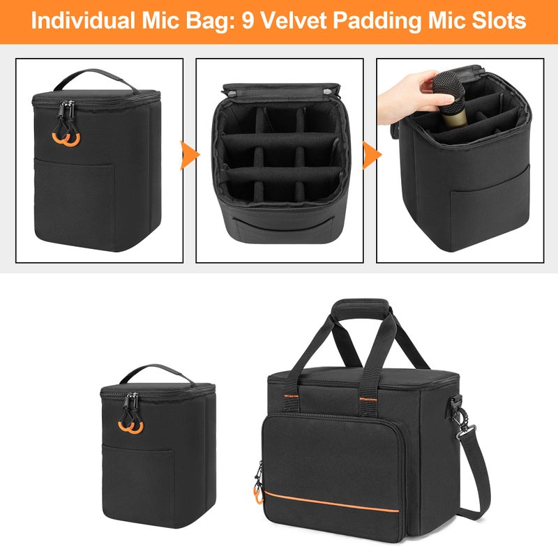 PGmoon 9 Slots Wireless Microphone Case, Travel Bag for Handheld Mic System, Carrying Case for Singing, Karaoke, Party (Patent Design) - Image 2