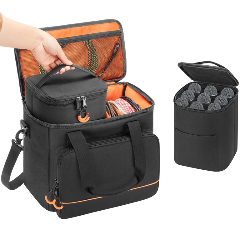 PGmoon 9 Slots Wireless Microphone Case, Travel Bag for Handheld Mic System, Carrying Case for Singing, Karaoke, Party (Patent Design) - Image 1