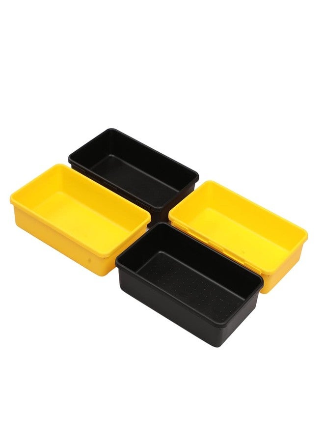 divinezon Interlocking Drawer Organizer Storage Rack Cutlery & Desk Storage for Household, Kitchen & Office | Black/Yellow | Set of 04 - Image 1