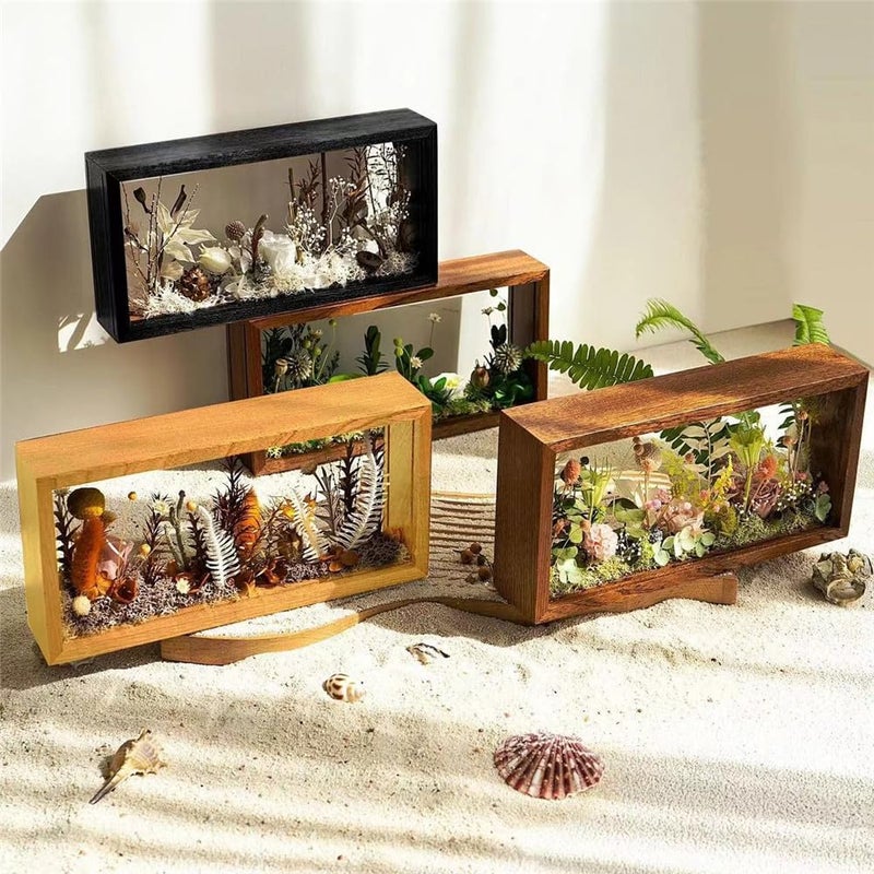 WANLIAN Rectangle Shadow Box Acrylic Wood Frame Display Storage Box  10X5 Desktop Postcard Display Pressed Flowers Dried Leaf Display Table Decoration (Walnut Brown) - Image 2