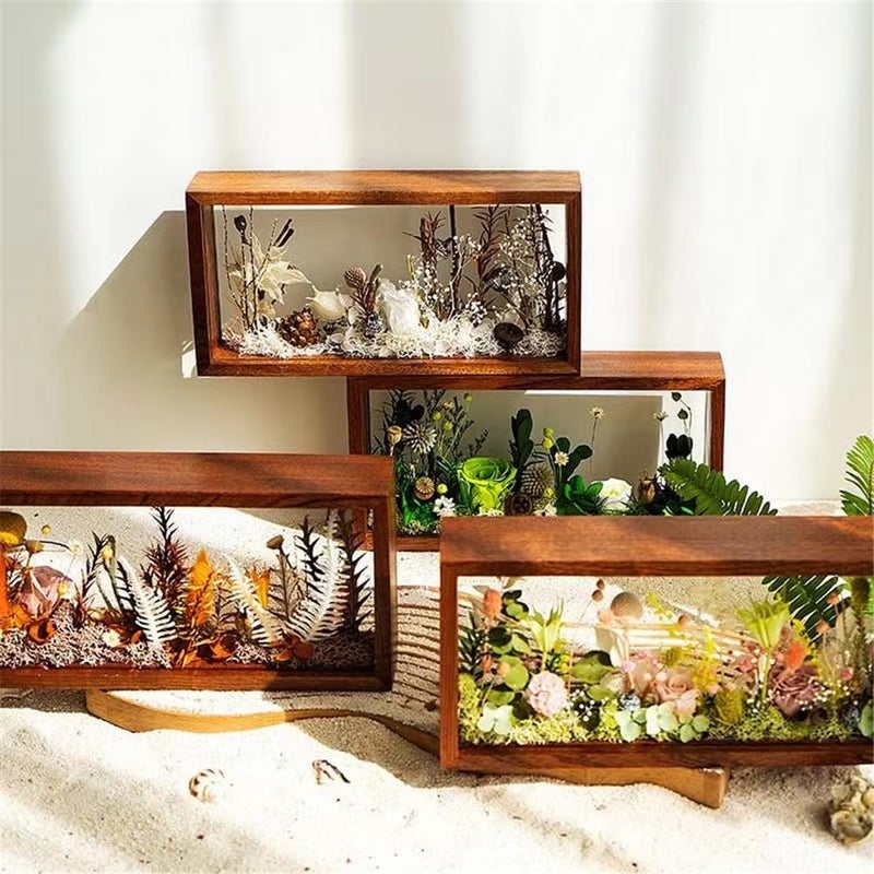 WANLIAN Rectangle Shadow Box Acrylic Wood Frame Display Storage Box  10X5 Desktop Postcard Display Pressed Flowers Dried Leaf Display Table Decoration (Walnut Brown) - Image 5